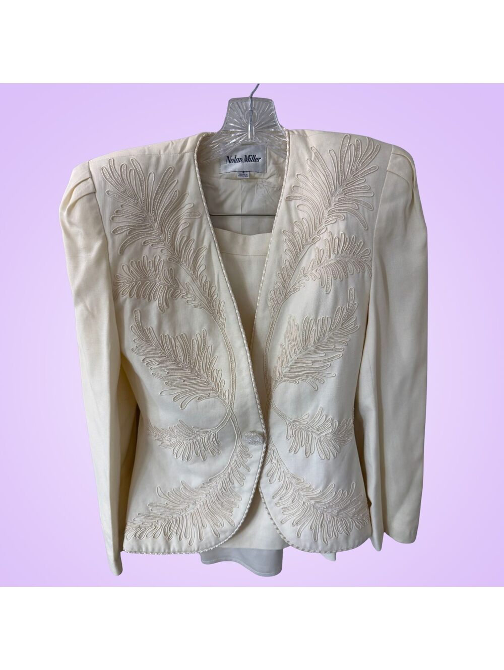 Vintage Nolan Miller 3 Piece Ivory Embroidered Skirt Suit Set Size 4 Silk Formal